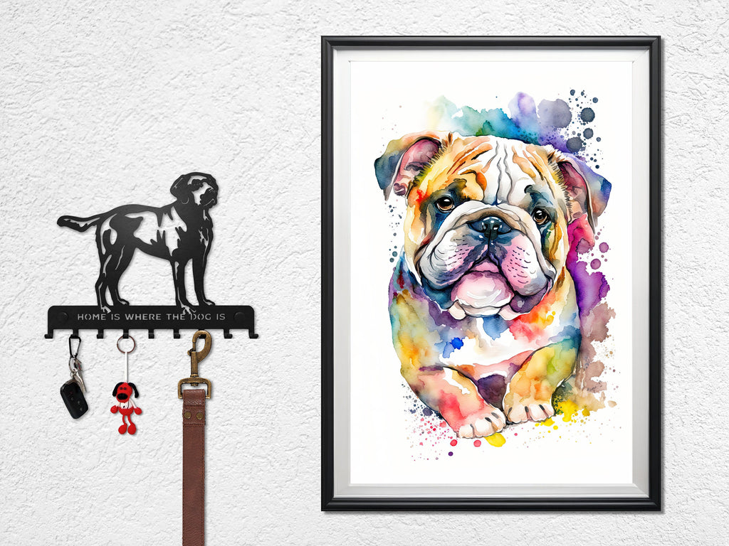 English Bulldog Watercolor Poster or Canvas Print, Cute Pet Keepsake Wall Art, Dog Lovers Gift, Puppy Home Decor