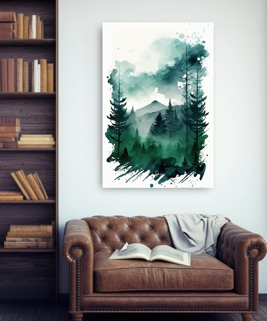 Forest Stream Sage Green Wall Art Watercolor Print Landscape Painting Nature Inspired Gift Woodland Cottagecore Decor