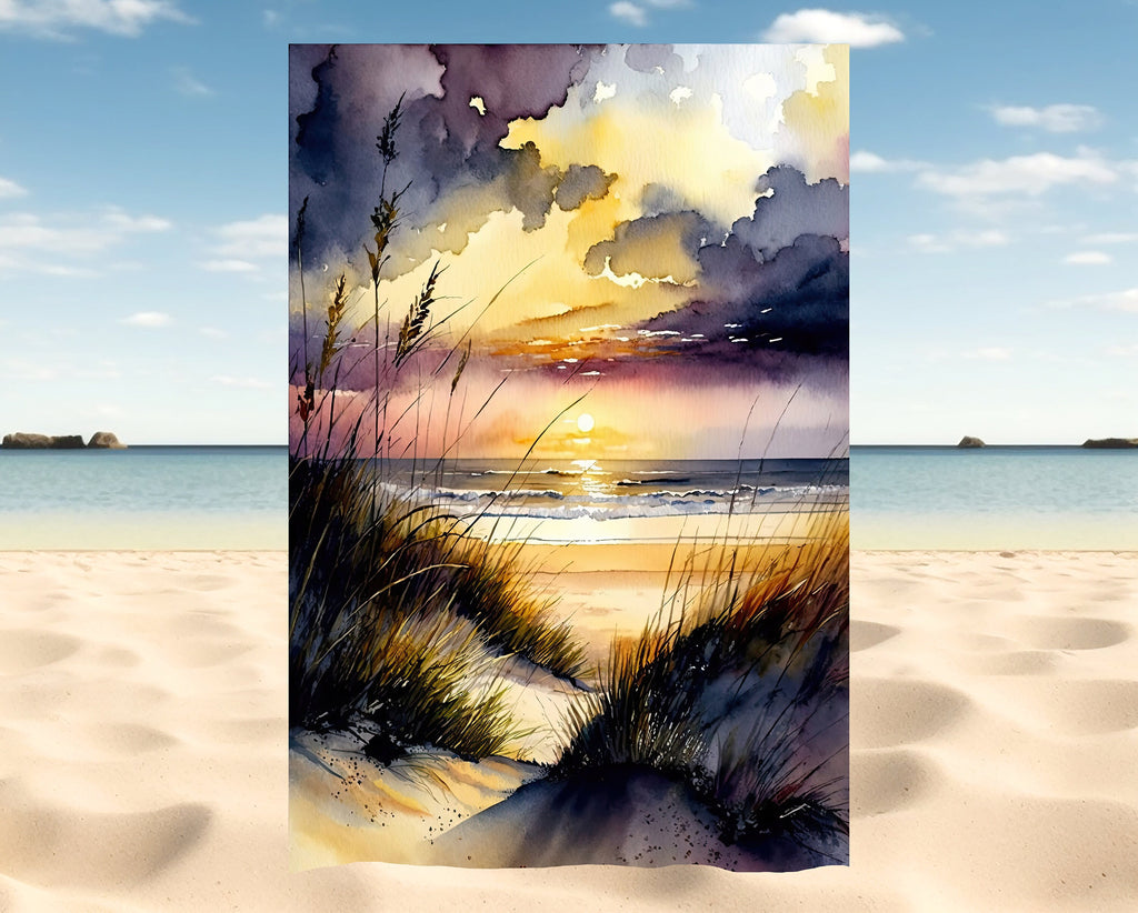 Beach Sunset Watercolor Print Ocean Wall Art Tropical Nature Gift Coastal Landscape Home Decor