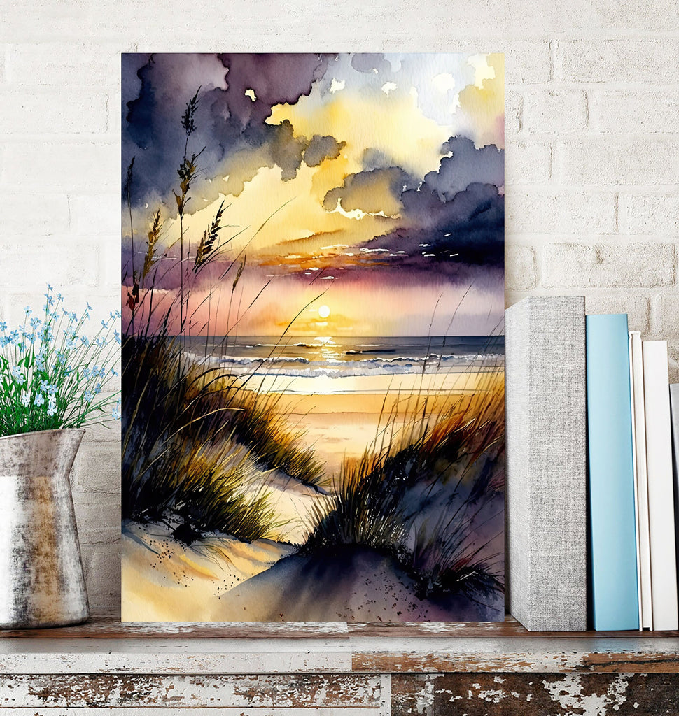 Beach Sunset Watercolor Print Ocean Wall Art Tropical Nature Gift Coastal Landscape Home Decor