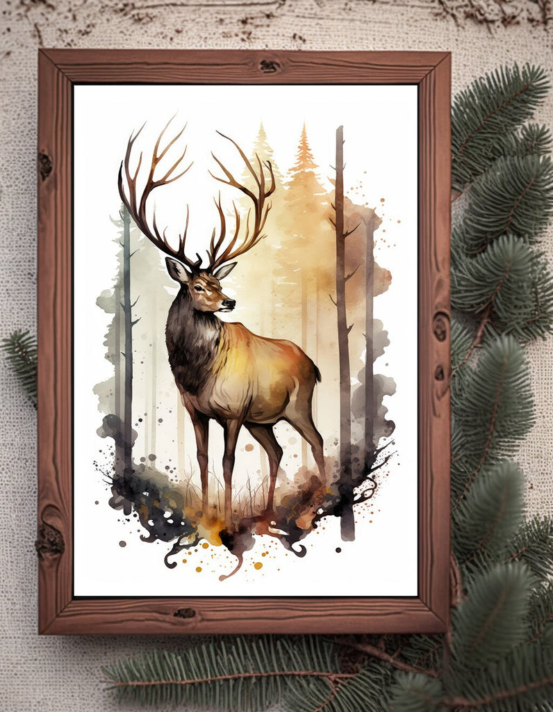 Deer Painting Rustic Woodland Animals Forest Wall Art Nature Inspired Hunting Gifts For Men Wild Animal Woodland Nursery Cabin Decor