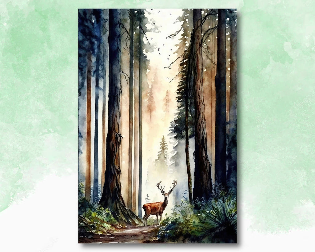 Deer Painting Rustic Woodland Animals Forest Wall Art Nature Inspired Hunting Gifts For Men Wild Animal Woodland Nursery Cabin Decor