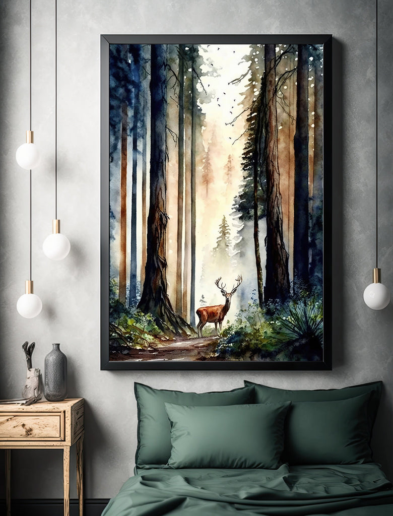 Deer Painting Rustic Woodland Animals Forest Wall Art Nature Inspired Hunting Gifts For Men Wild Animal Woodland Nursery Cabin Decor