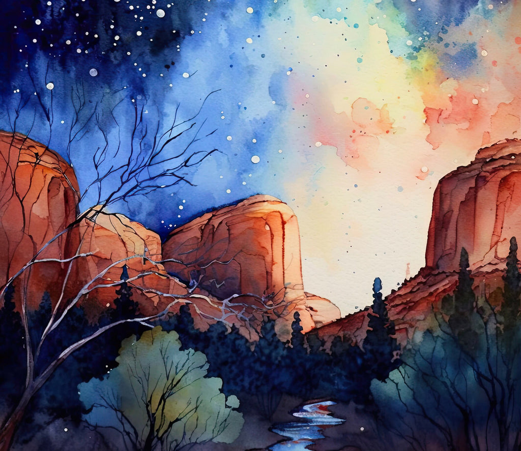 Watercolor Sedona Milky Way Sonoran Art Print Arizona Desert Wall Art Landscape Gift Starry Night Sky Southwestern Decor