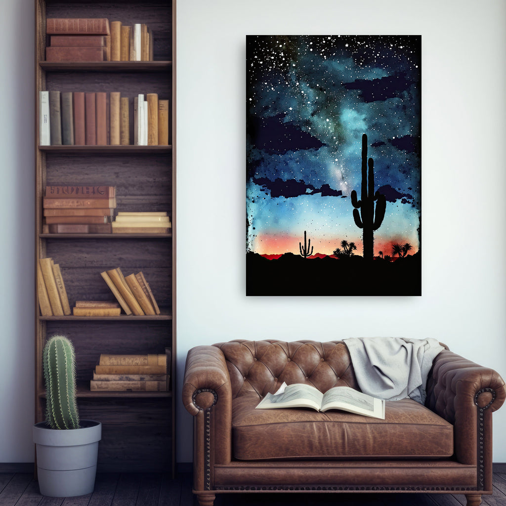 Desert Milky Way Art Print Watercolor Landscape Wall Art Southwest Gift Sonoran Cactus Beautiful Starry Night Western Decor