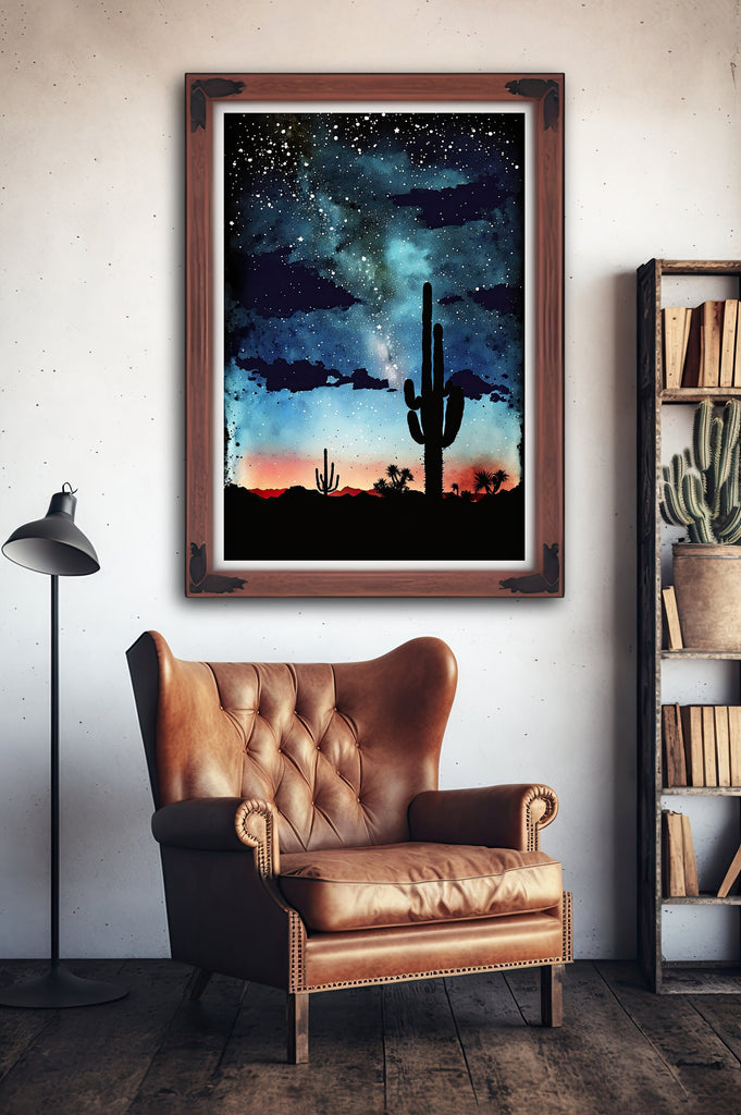 Desert Milky Way Art Print Watercolor Landscape Wall Art Southwest Gift Sonoran Cactus Beautiful Starry Night Western Decor