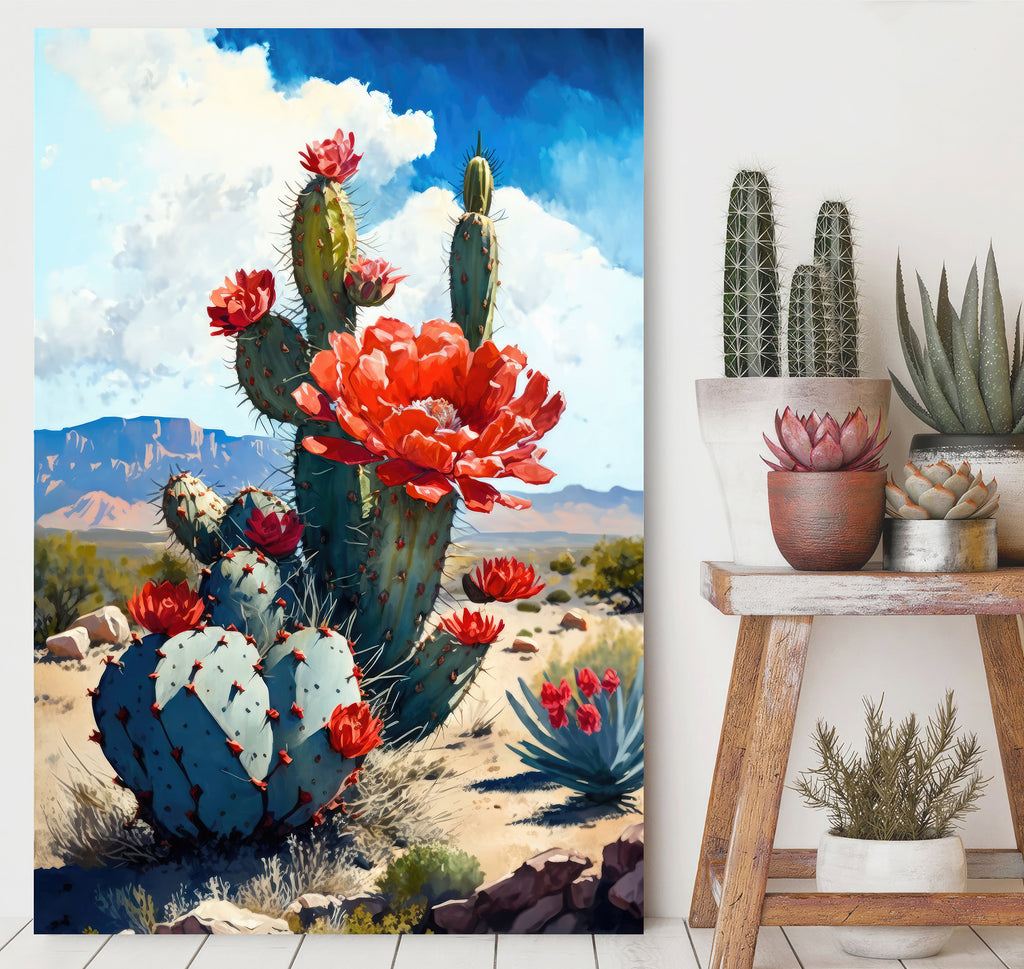 Red Flower Cactus Plant Print Watercolor Painting Botanical Desert Wall Art Nature Inspired Southwest Gift Rustic Western Decor