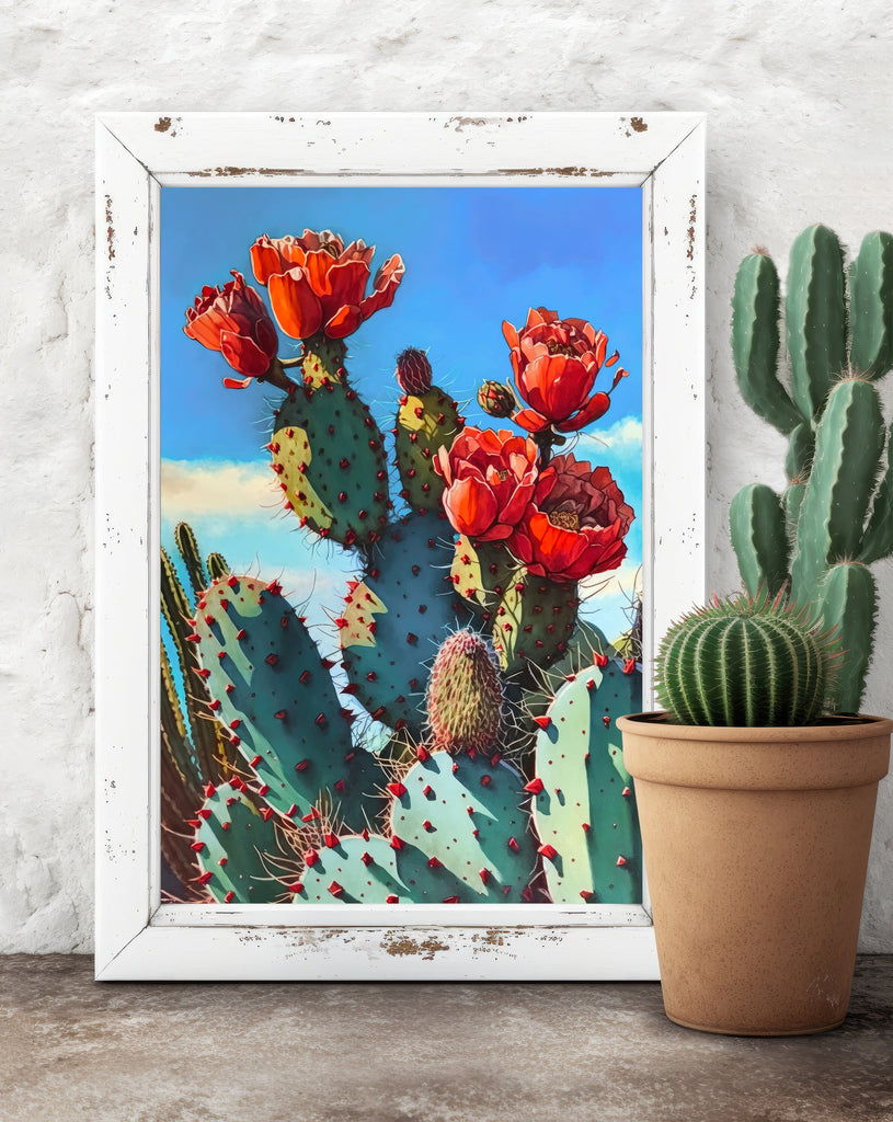 Flower Cactus Plant Print Watercolor Painting Botanical Desert Wall Art Nature Inspired Southwest Gift Rustic Western Decor