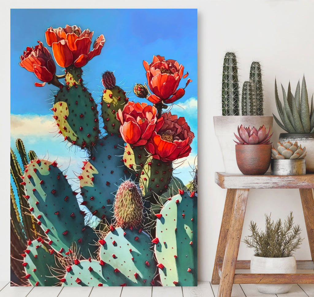 Flower Cactus Plant Print Watercolor Painting Botanical Desert Wall Art Nature Inspired Southwest Gift Rustic Western Decor