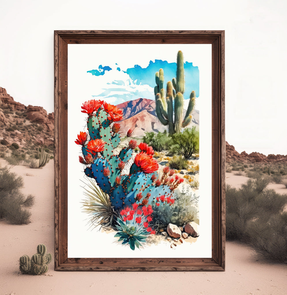 Arizona Prickly Pear Cactus Wall Art Print Desert Landscape Painting Nature Inspired Boho Wall Decor Gift Sonoran Art Southwest Decor