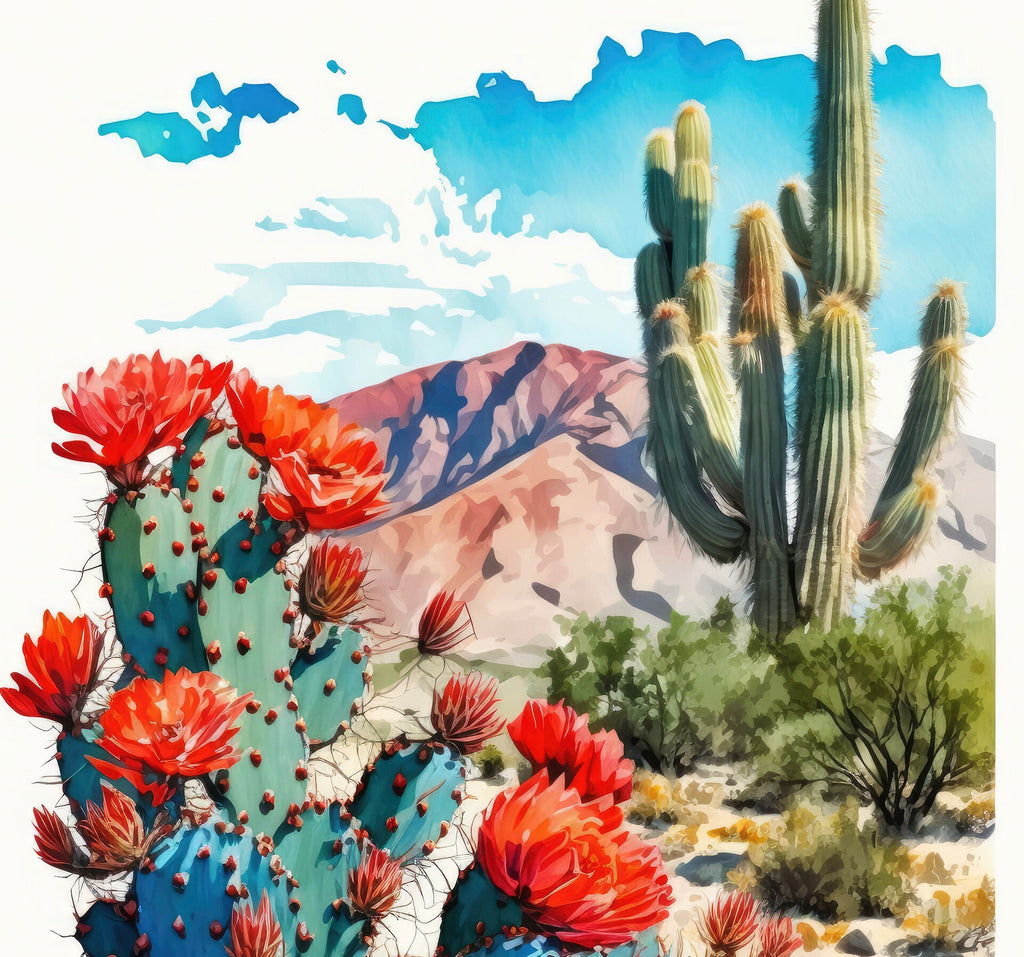 Arizona Prickly Pear Cactus Wall Art Print Desert Landscape Painting Nature Inspired Boho Wall Decor Gift Sonoran Art Southwest Decor