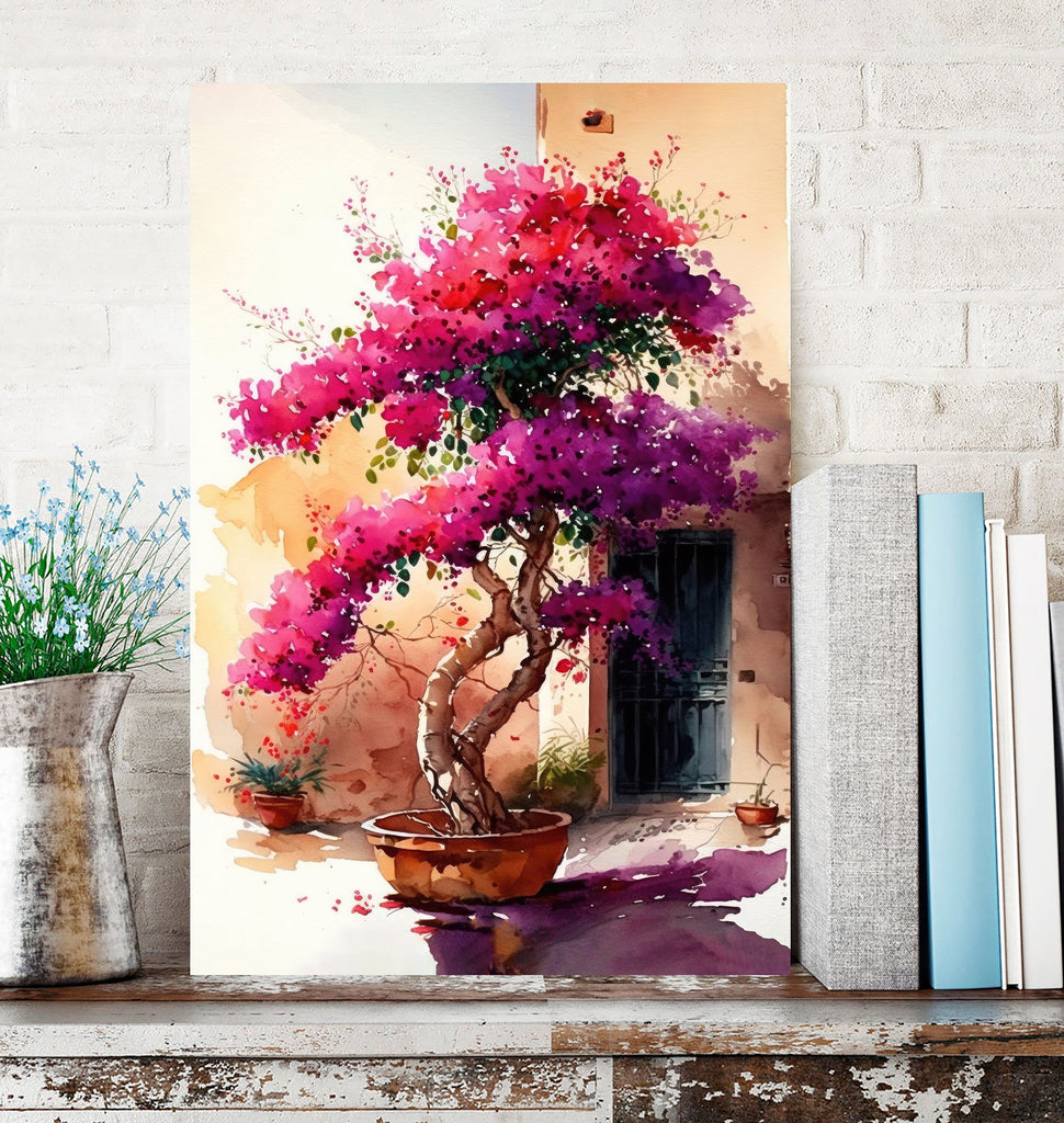 Bougainvillea Vines Watercolor Painting Floral Print Mediterranean Botanical Wall Art Magenta Tropical Flowers Gift Nature Inspired Decor