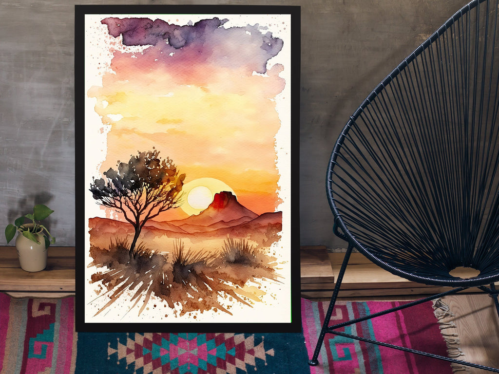 Watercolor Sedona Arizona Sunset Art Print Southwest Wall Art Landscape Boho Wall Decor Gift Sonoran Art Western Decor