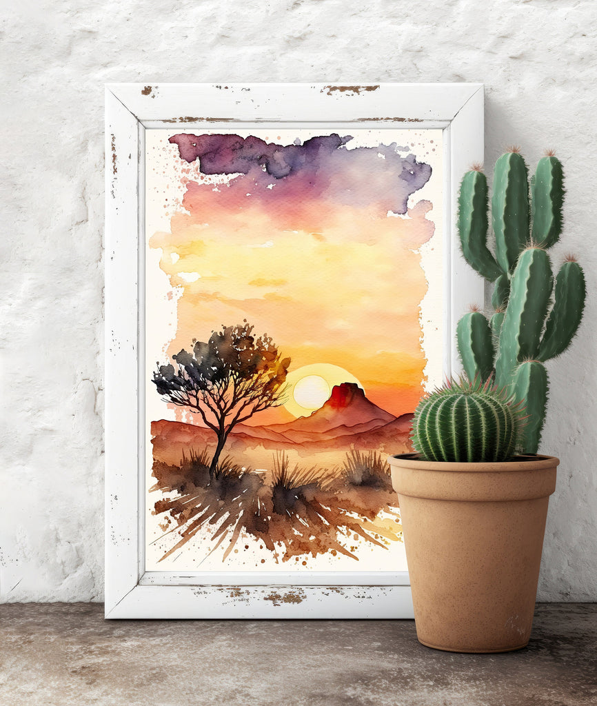 Watercolor Sedona Arizona Sunset Art Print Southwest Wall Art Landscape Boho Wall Decor Gift Sonoran Art Western Decor