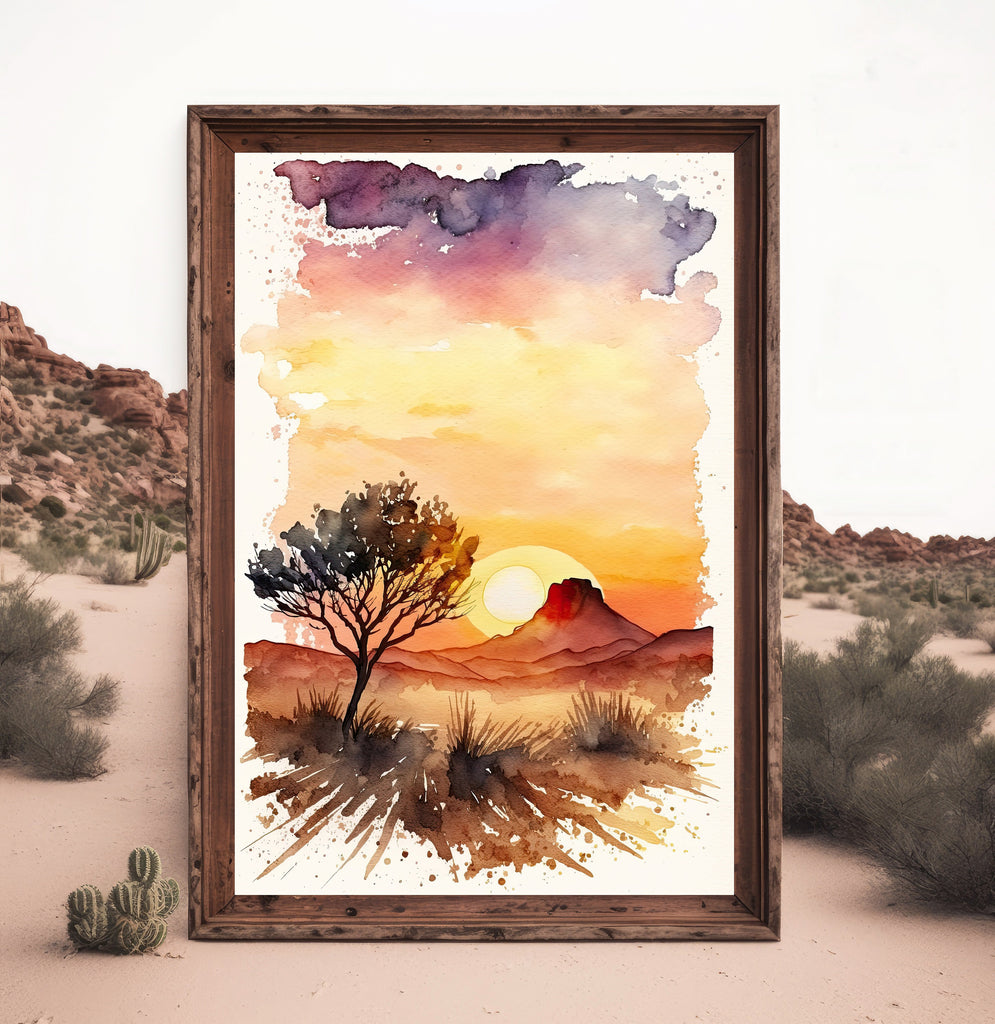 Watercolor Sedona Arizona Sunset Art Print Southwest Wall Art Landscape Boho Wall Decor Gift Sonoran Art Western Decor