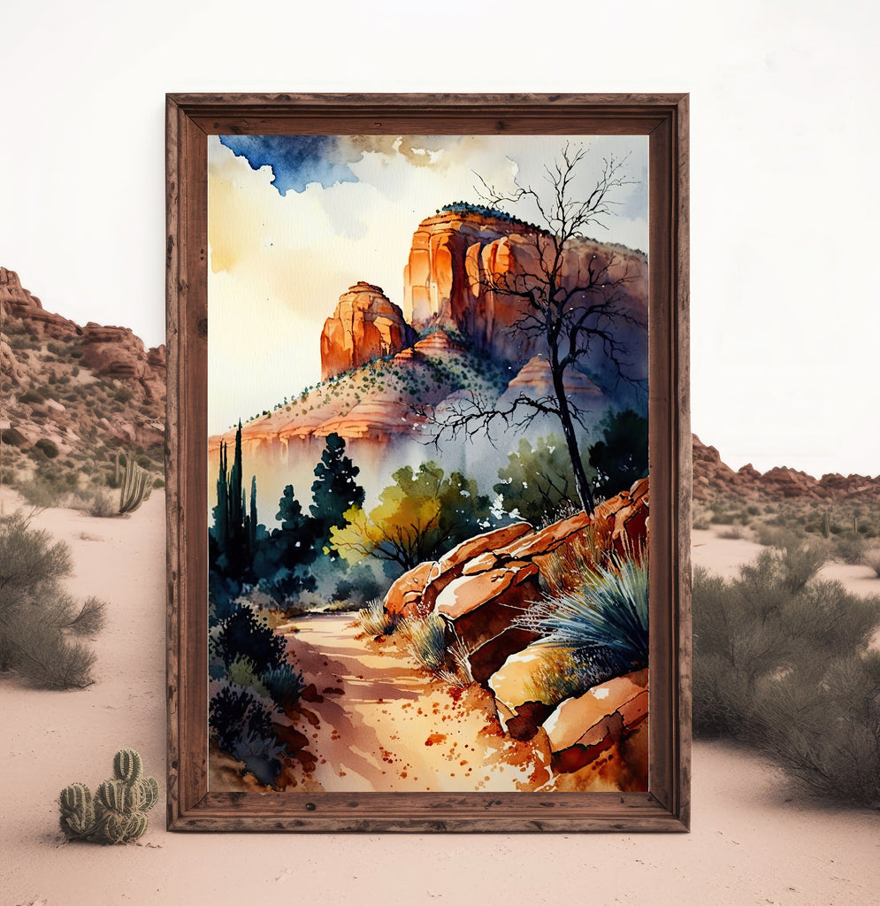 Watercolor Sedona Print Arizona Southwest Wall Art Landscape Sonoran Art Gift Desert Home Western Decor