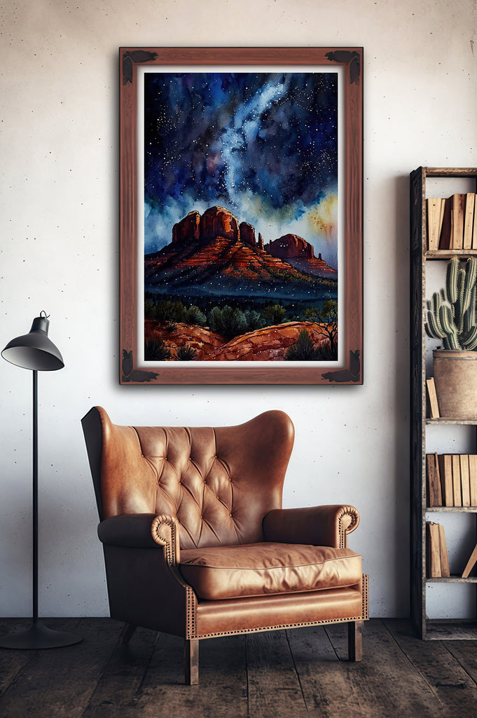 Watercolor Sedona Milky Way Sonoran Art Print Arizona Desert Wall Art Landscape Gift Starry Night Sky Southwestern Decor