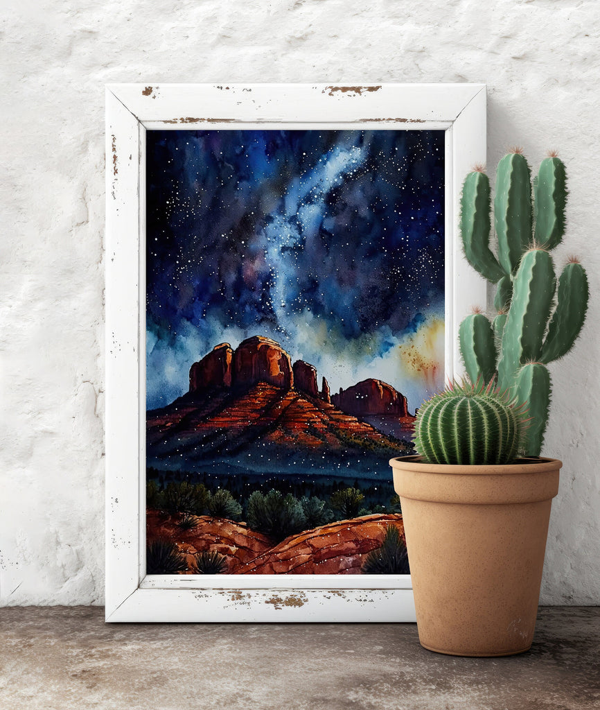 Watercolor Sedona Milky Way Sonoran Art Print Arizona Desert Wall Art Landscape Gift Starry Night Sky Southwestern Decor