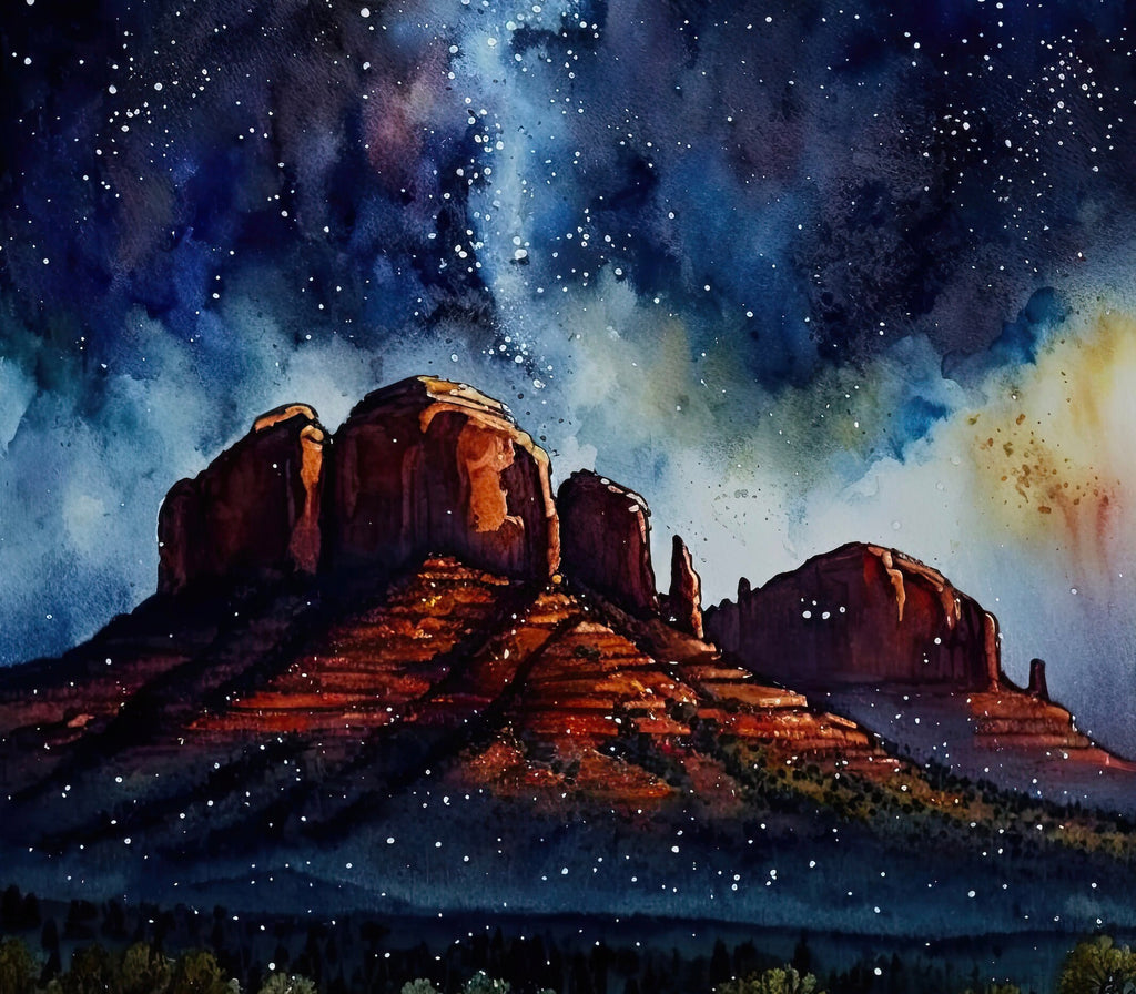 Watercolor Sedona Milky Way Sonoran Art Print Arizona Desert Wall Art Landscape Gift Starry Night Sky Southwestern Decor