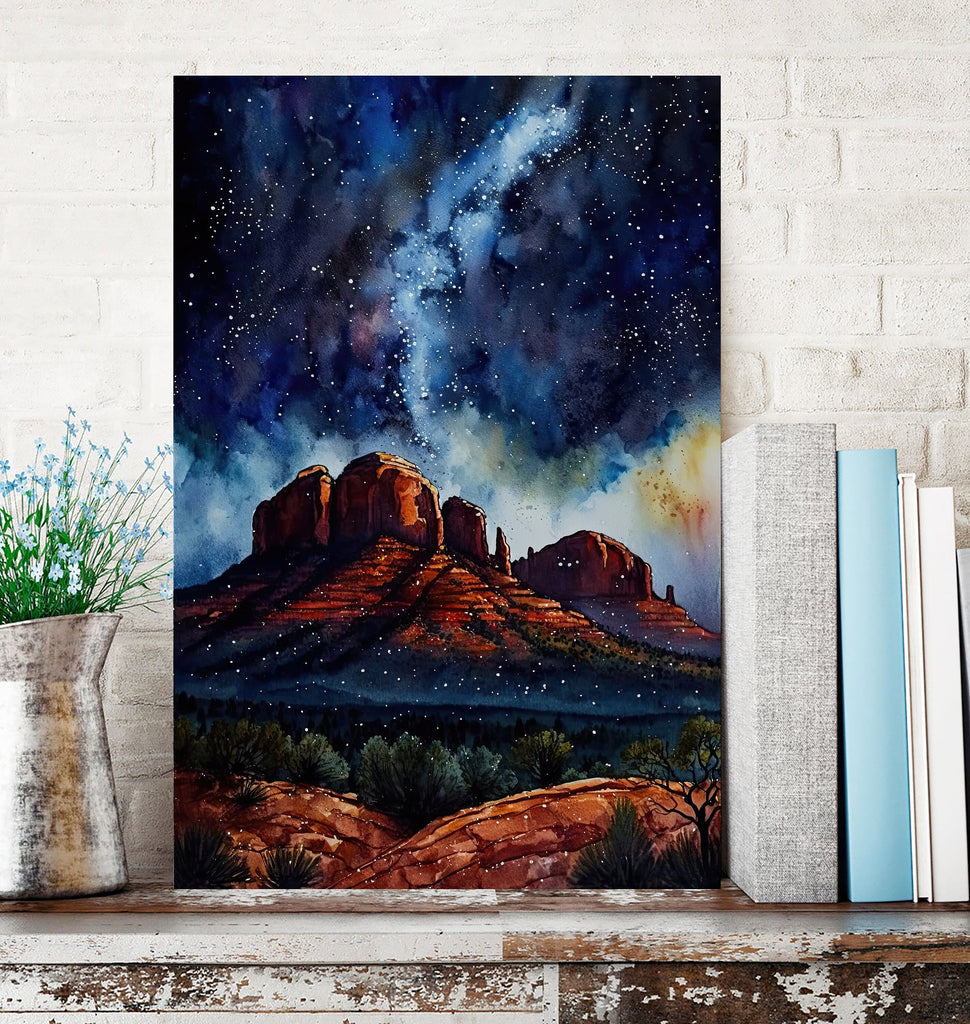 Watercolor Sedona Milky Way Sonoran Art Print Arizona Desert Wall Art Landscape Gift Starry Night Sky Southwestern Decor