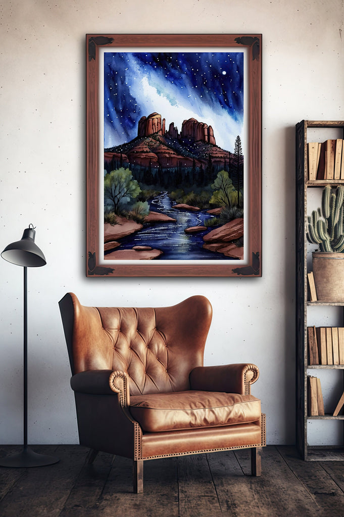 Watercolor Sedona Milky Way Sonoran Art Print Arizona Desert Wall Art Landscape Gift Starry Night Sky Southwestern Decor