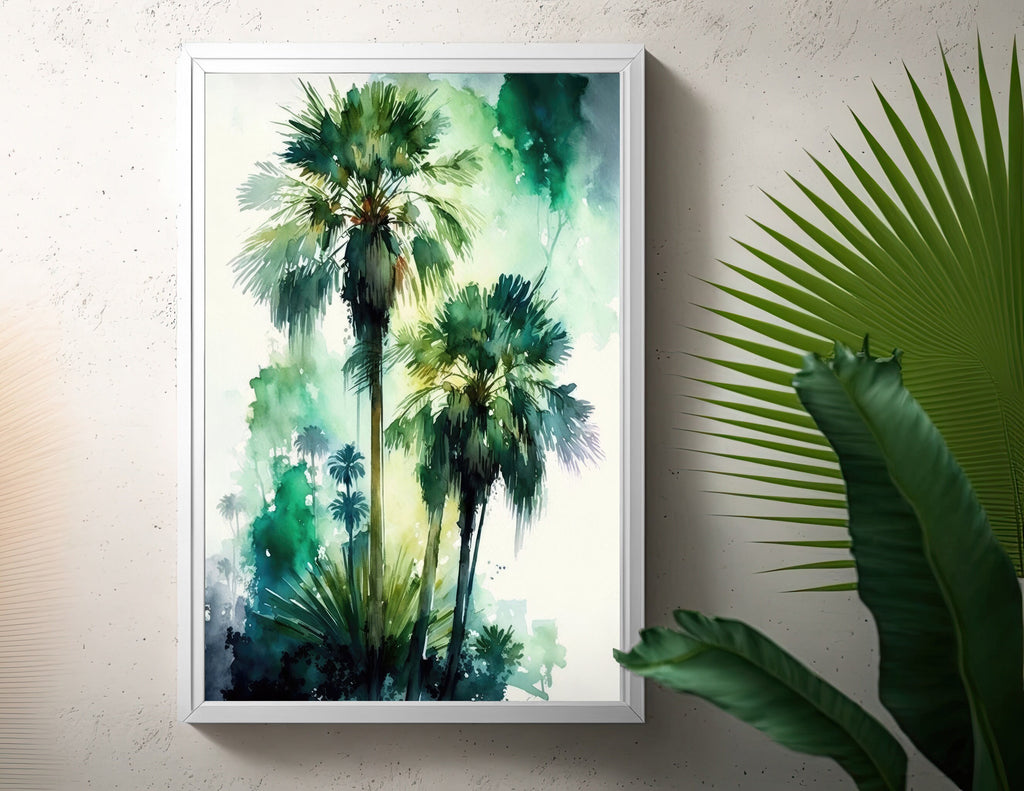 Palm Tree Fronds Botanical Art Prints Coastal Wall Art Watercolor Nature Inspired Island Summer Gift Beach House Decor