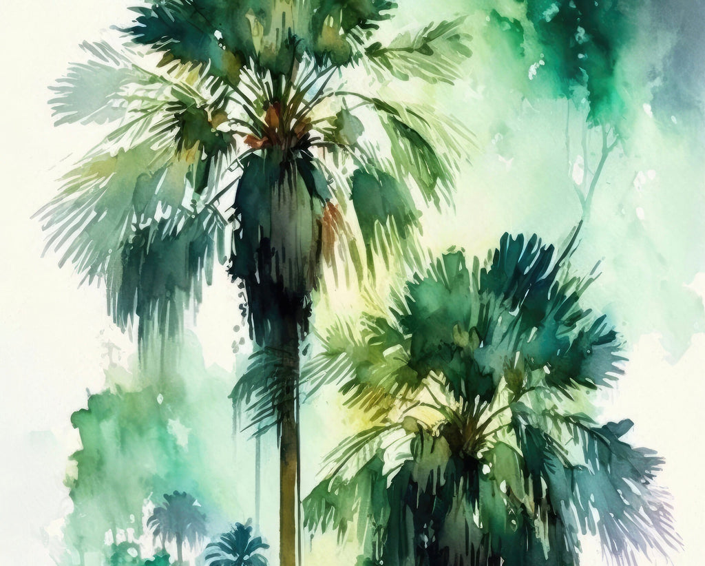 Palm Tree Fronds Botanical Art Prints Coastal Wall Art Watercolor Nature Inspired Island Summer Gift Beach House Decor