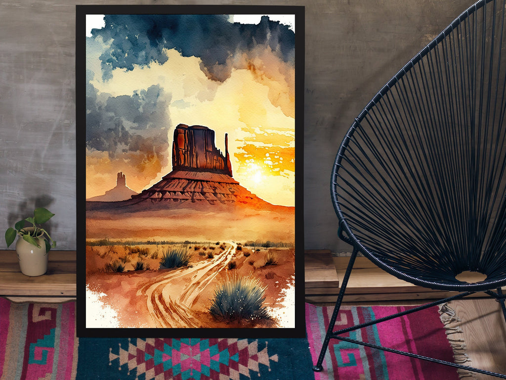 Monument Valley Desert Sunset Art Print Arizona Sonoran Watercolor Southwest Wall Art Boho Wall Decor Gift Southwestern Decor