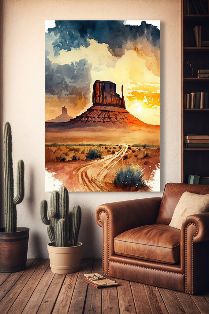 Monument Valley Desert Sunset Art Print Arizona Sonoran Watercolor Southwest Wall Art Boho Wall Decor Gift Southwestern Decor