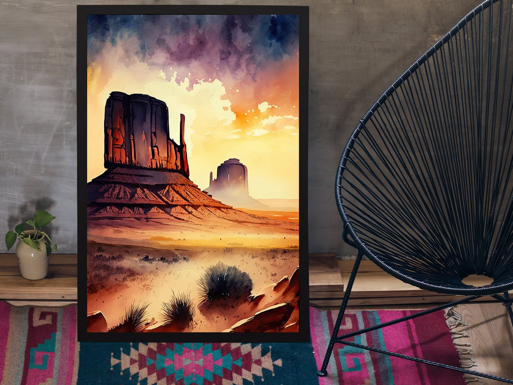 Monument Valley Desert Sunset Art Print Arizona Sonoran Watercolor Southwest Wall Art Boho Wall Decor Gift Southwestern Decor