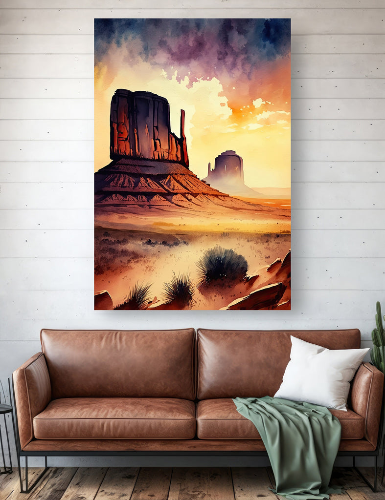 Monument Valley Desert Sunset Art Print Arizona Sonoran Watercolor Southwest Wall Art Boho Wall Decor Gift Southwestern Decor