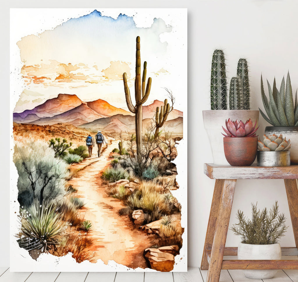 Hiking Desert Trail Sunset Wall Art Backpacking Camping Nature Adventure Unique Outdoorsy Gifts Wanderlust Southwestern Decor