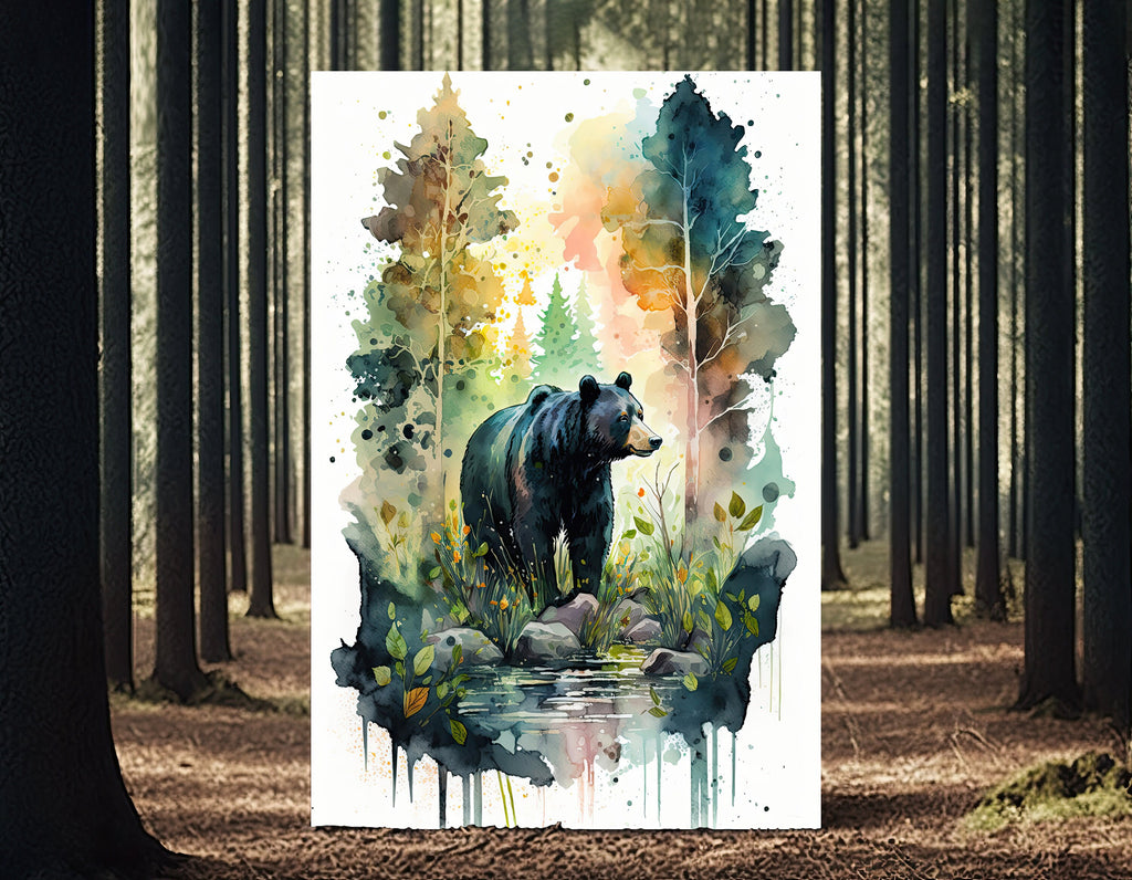 Black Bear Painting Artwork Watercolor Print Animal Portrait Nature Inspired Forest Wall Art Gift Woodland Nursery Decor