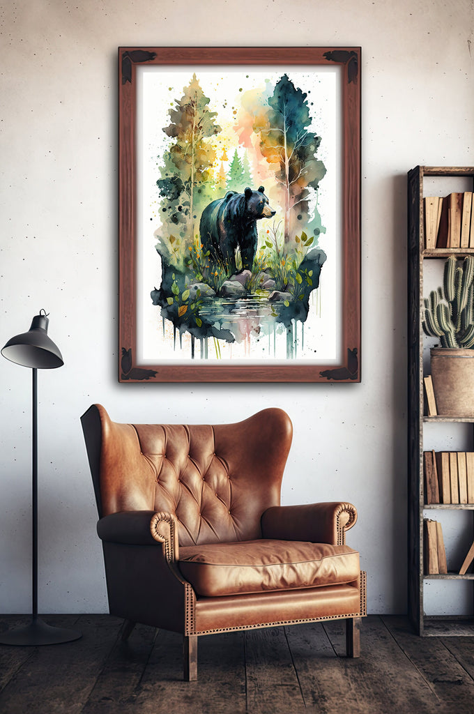 Black Bear Painting Artwork Watercolor Print Animal Portrait Nature Inspired Forest Wall Art Gift Woodland Nursery Decor