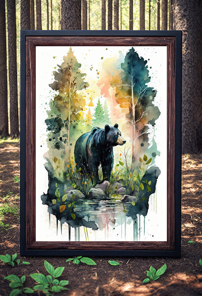 Black Bear Painting Artwork Watercolor Print Animal Portrait Nature Inspired Forest Wall Art Gift Woodland Nursery Decor