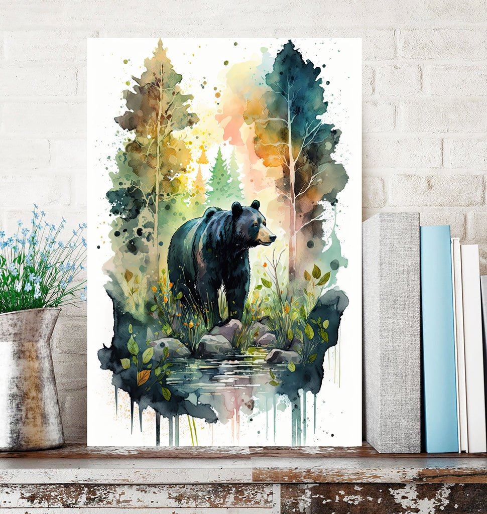 Black Bear Painting Artwork Watercolor Print Animal Portrait Nature Inspired Forest Wall Art Gift Woodland Nursery Decor