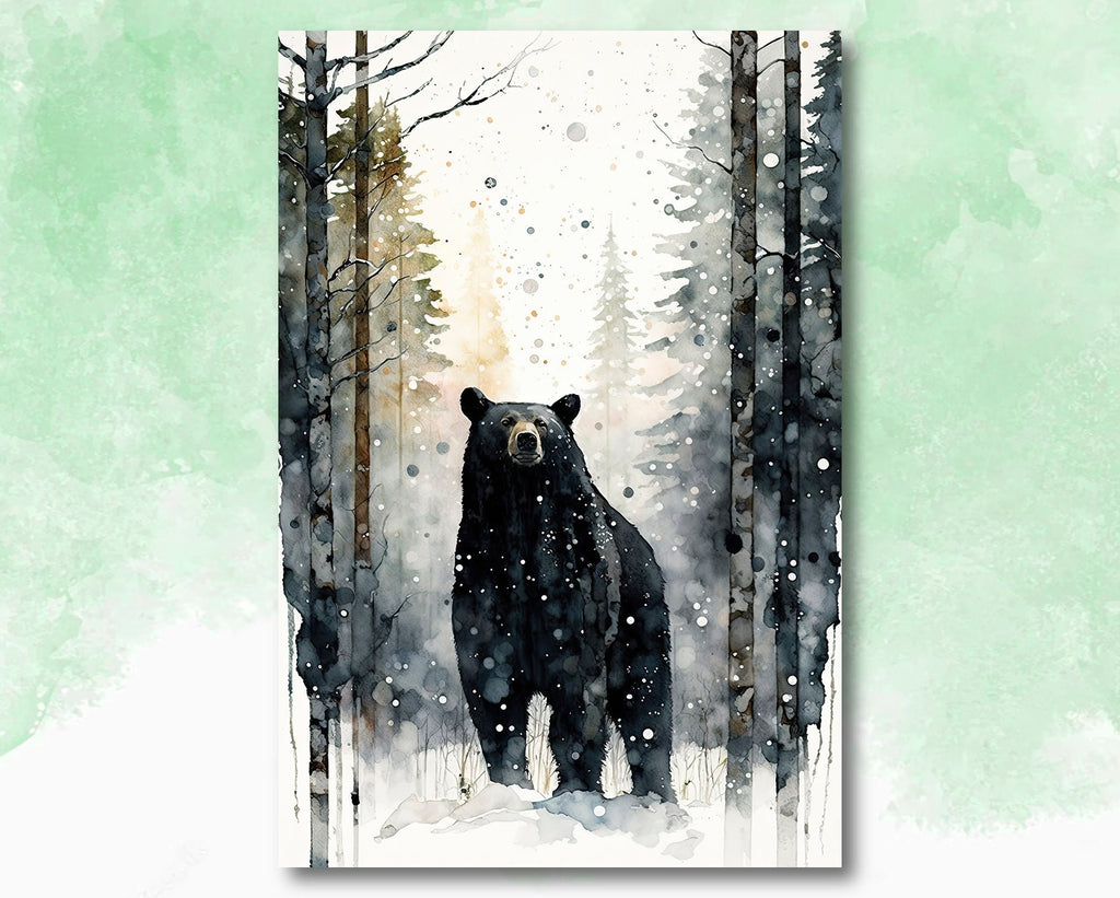 Black Bear Painting Artwork Watercolor Print Animal Portrait Nature Inspired Forest Wall Art Gift Woodland Nursery Decor