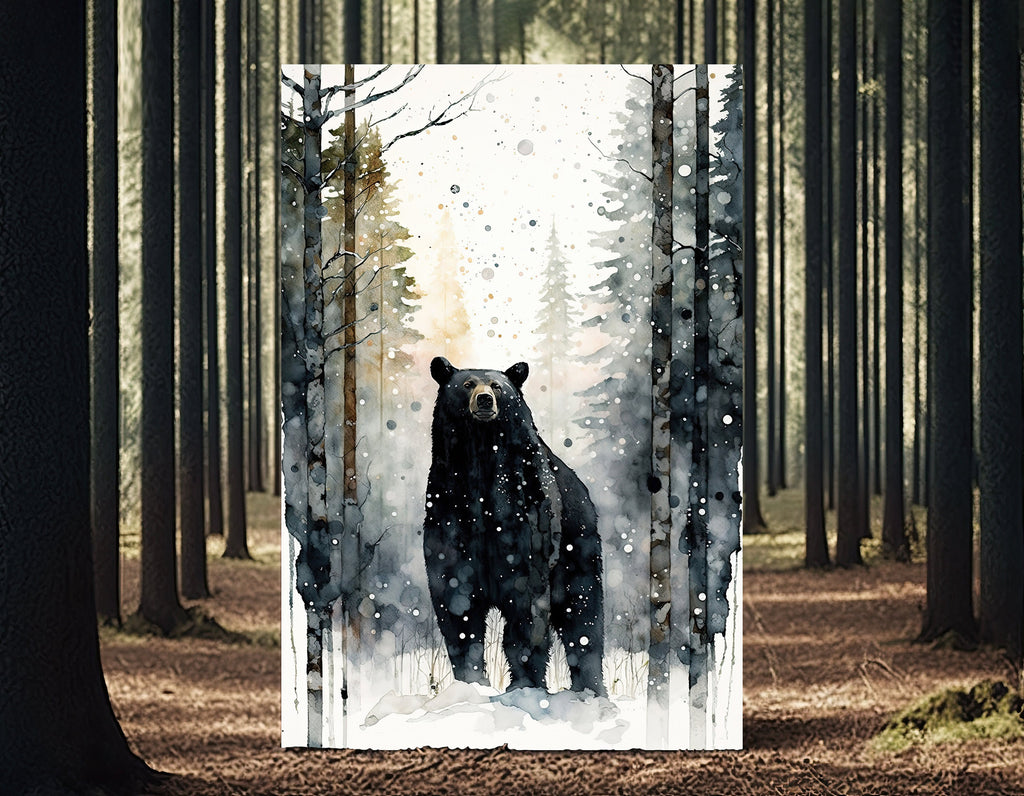 Black Bear Painting Artwork Watercolor Print Animal Portrait Nature Inspired Forest Wall Art Gift Woodland Nursery Decor