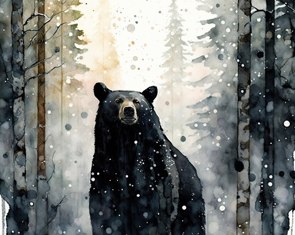 Black Bear Painting Artwork Watercolor Print Animal Portrait Nature Inspired Forest Wall Art Gift Woodland Nursery Decor