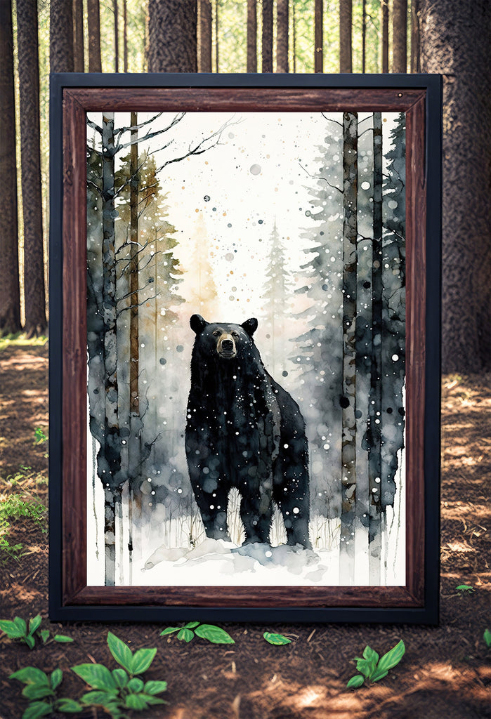 Black Bear Painting Artwork Watercolor Print Animal Portrait Nature Inspired Forest Wall Art Gift Woodland Nursery Decor