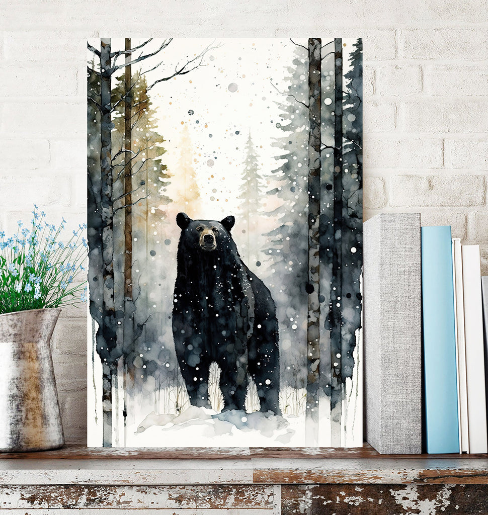 Black Bear Painting Artwork Watercolor Print Animal Portrait Nature Inspired Forest Wall Art Gift Woodland Nursery Decor