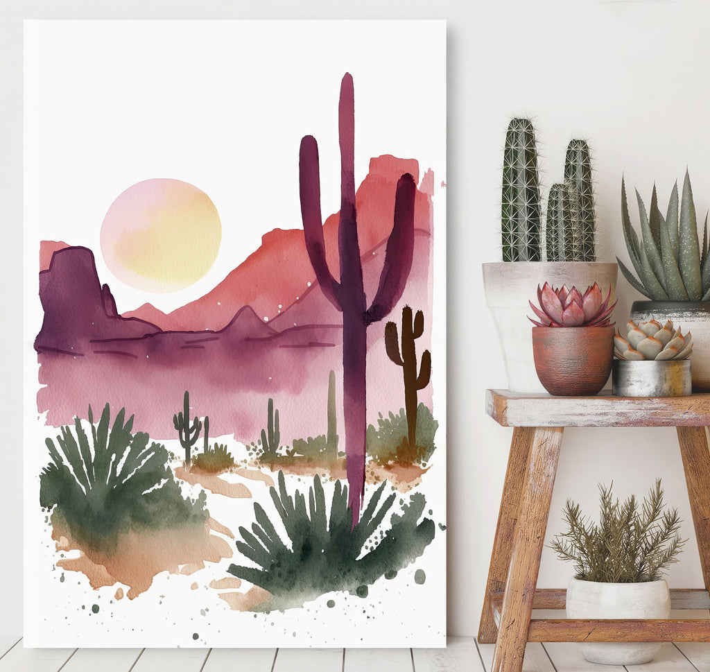 Desert Saguaro Cactus Sunset Wall Art Print Southwest Sonoran Watercolor Western Landscape Gift Nature Inspired Southwestern Decor