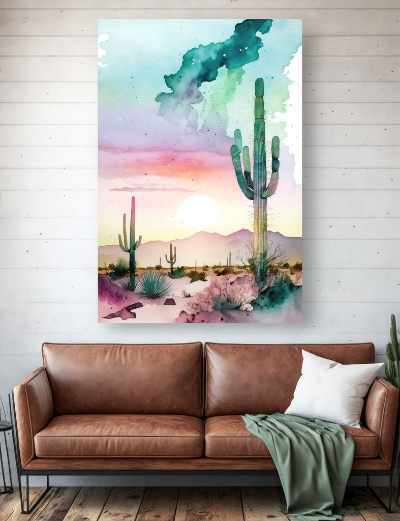 Desert Saguaro Cactus Sunset Wall Art Print Southwest Sonoran Watercolor Western Landscape Gift Nature Inspired Southwestern Decor