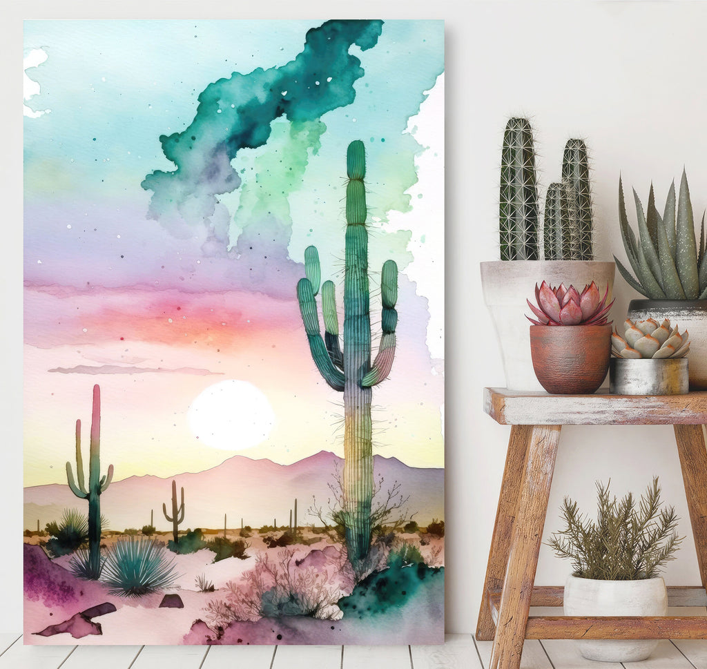 Desert Saguaro Cactus Sunset Wall Art Print Southwest Sonoran Watercolor Western Landscape Gift Nature Inspired Southwestern Decor