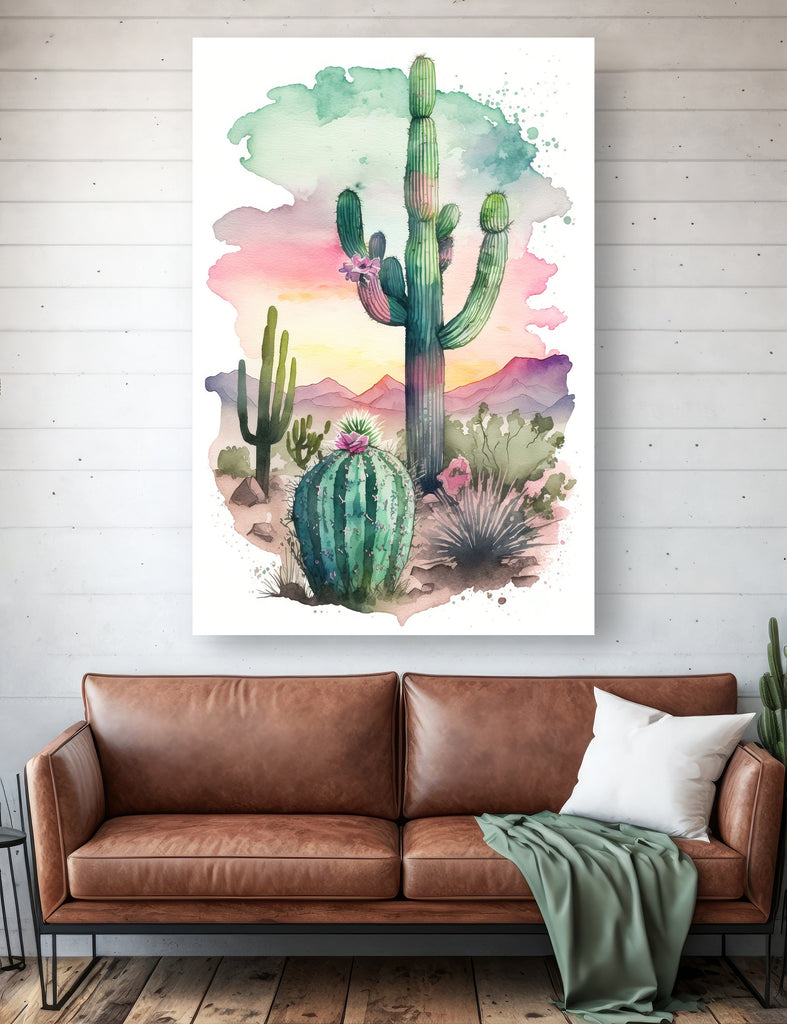 Desert Saguaro Cactus Sunset Wall Art Print Southwest Sonoran Watercolor Western Landscape Gift Nature Inspired Southwestern Decor