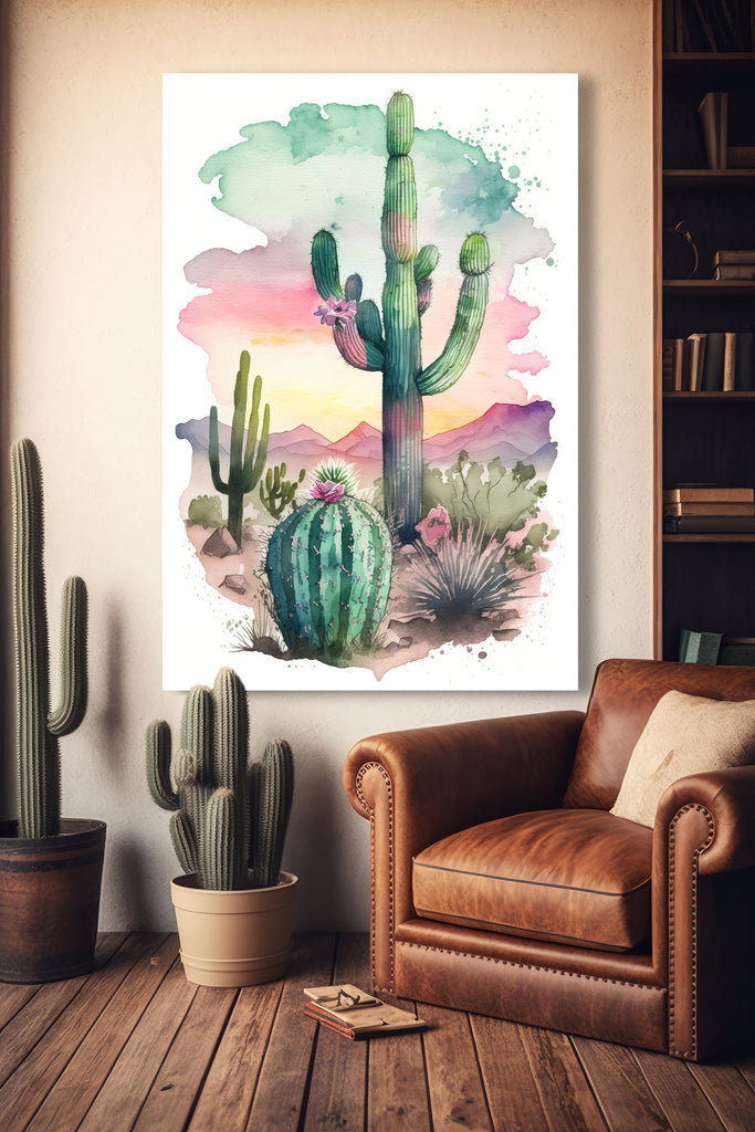 Desert Saguaro Cactus Sunset Wall Art Print Southwest Sonoran Watercolor Western Landscape Gift Nature Inspired Southwestern Decor