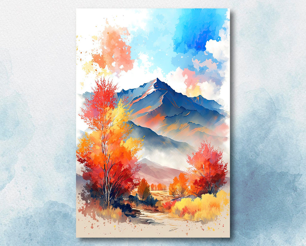 Autumn Forest Mountain Wall Art Cabin Decor Landscape Painting Fall Art Prints Outdoorsy Gifts Woodland Nursery Cottagecore Decor