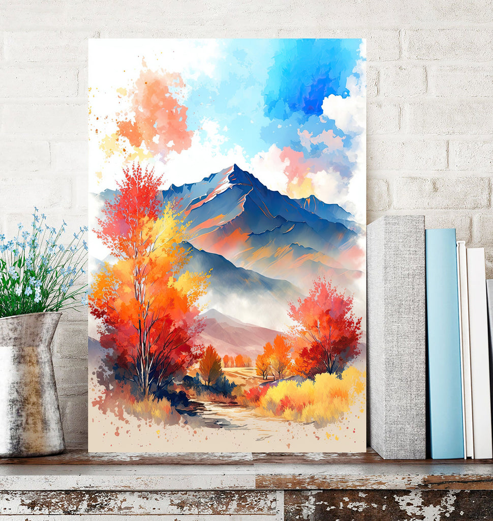 Autumn Forest Mountain Wall Art Cabin Decor Landscape Painting Fall Art Prints Outdoorsy Gifts Woodland Nursery Cottagecore Decor