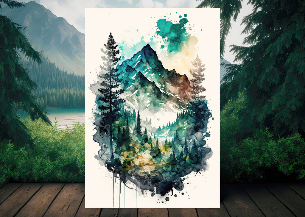 Forest Mountain Wall Art Landscape Cabin Decor Painting Watercolor Print Outdoorsy Gifts Nature Inspired Woodland Nursery Cottagecore Decor