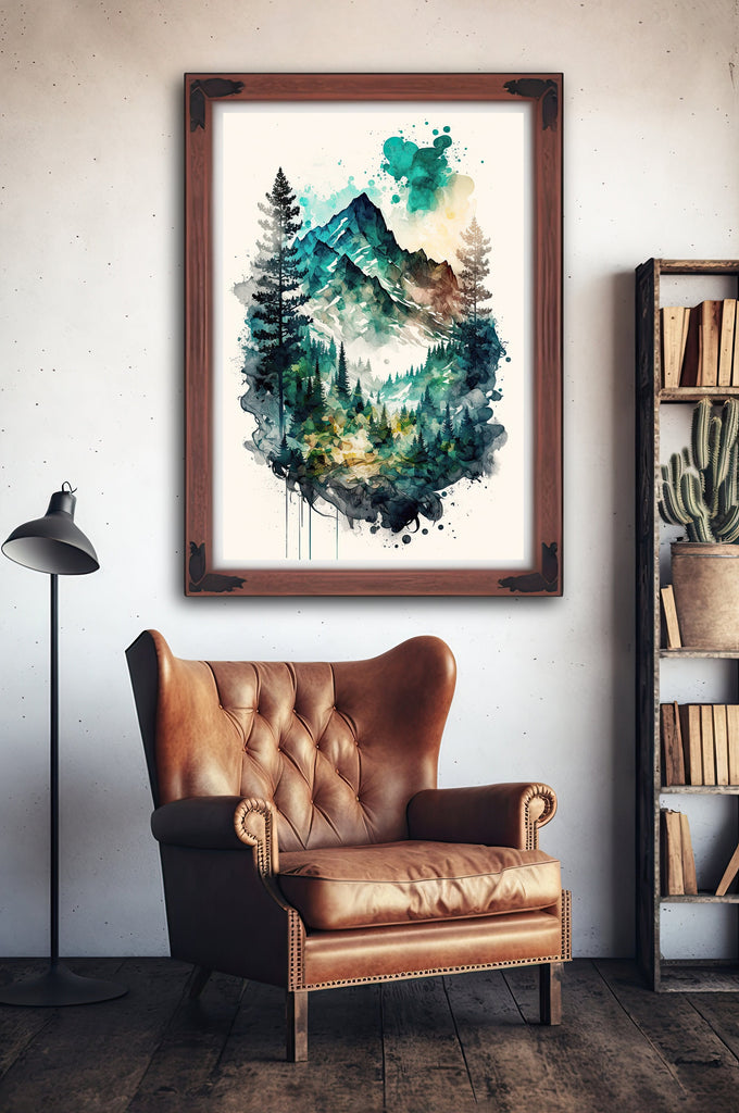 Forest Mountain Wall Art Landscape Cabin Decor Painting Watercolor Print Outdoorsy Gifts Nature Inspired Woodland Nursery Cottagecore Decor